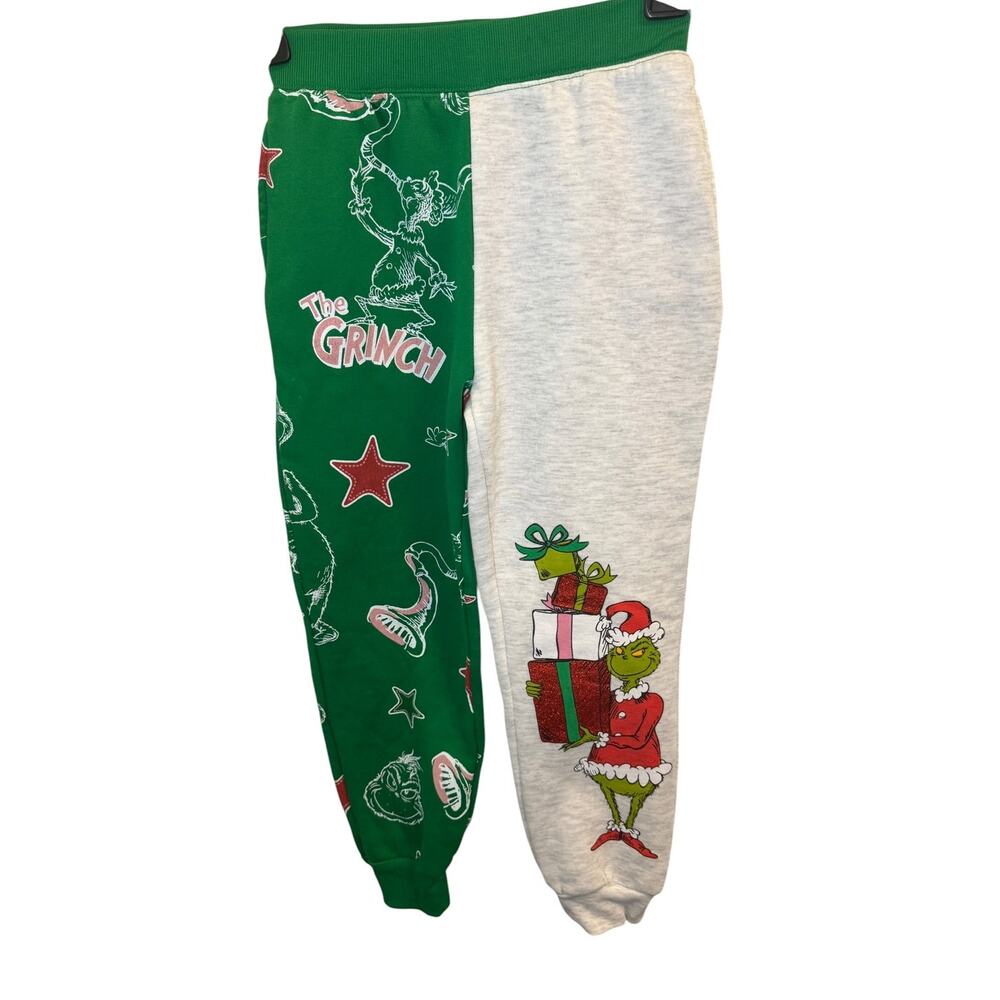 Dr. Seuss The Grinch Green Gray Colorblock Jogger Sweatpants Kids M Christmas